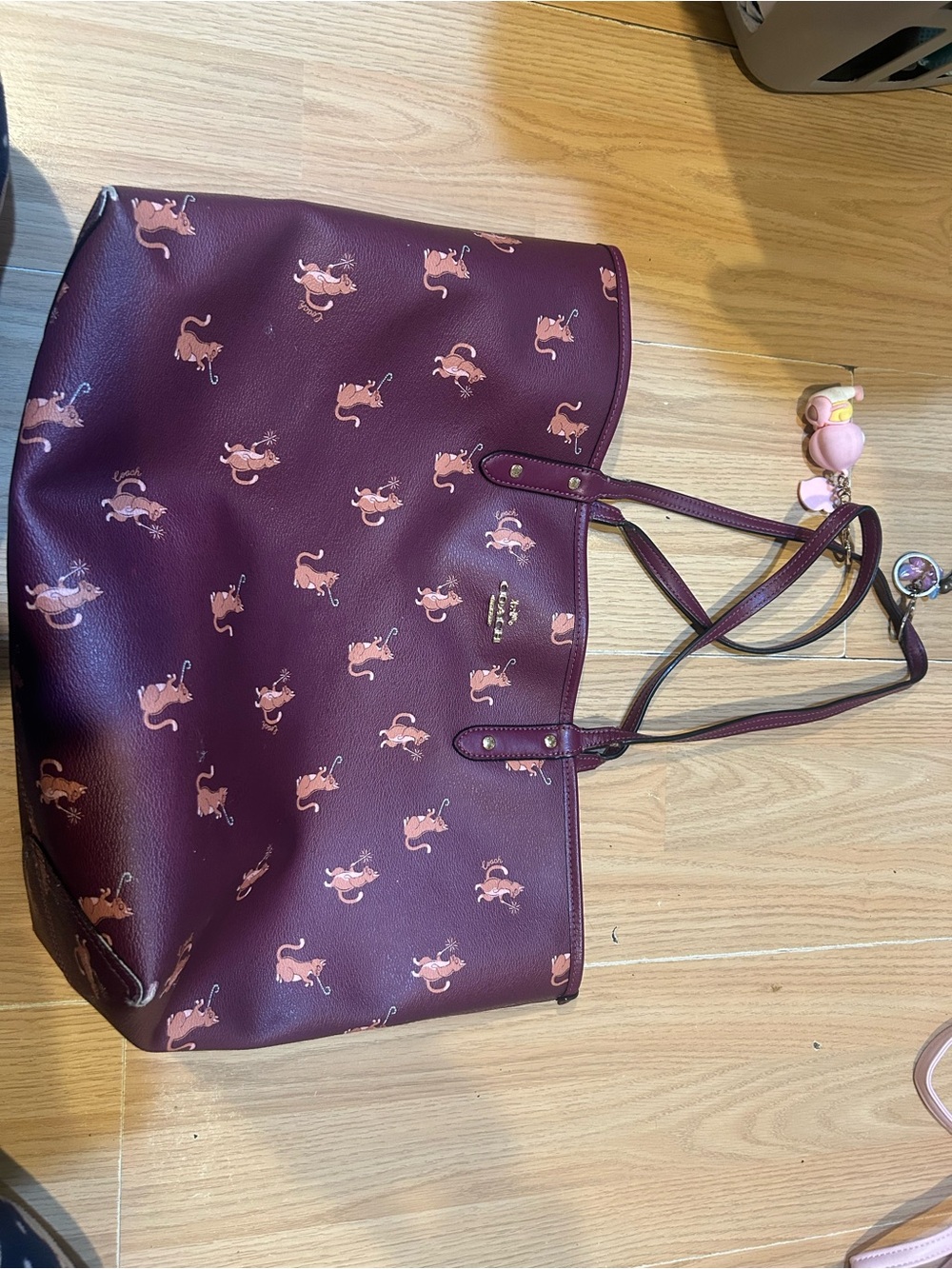 Coach Plum Tote with Pink Cat Print